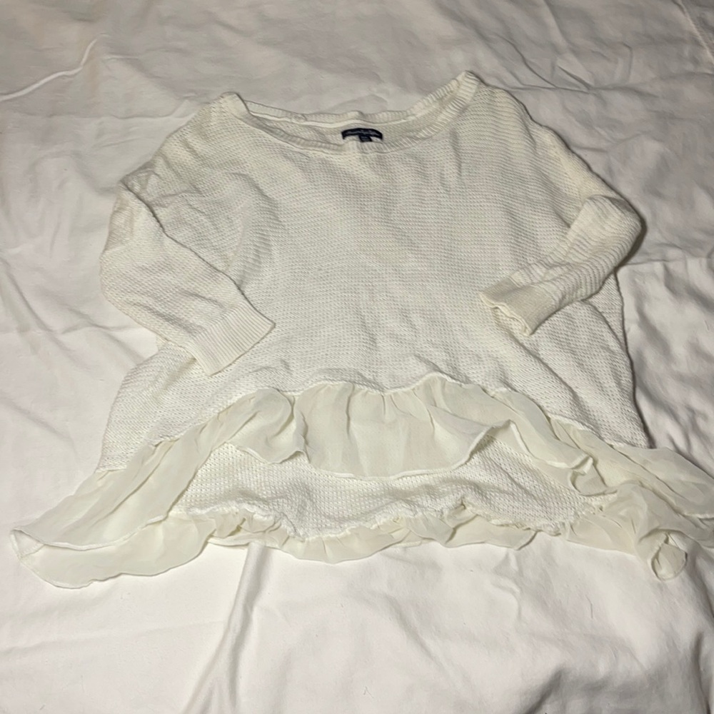 American Eagle white ruffle sweater ( xs )